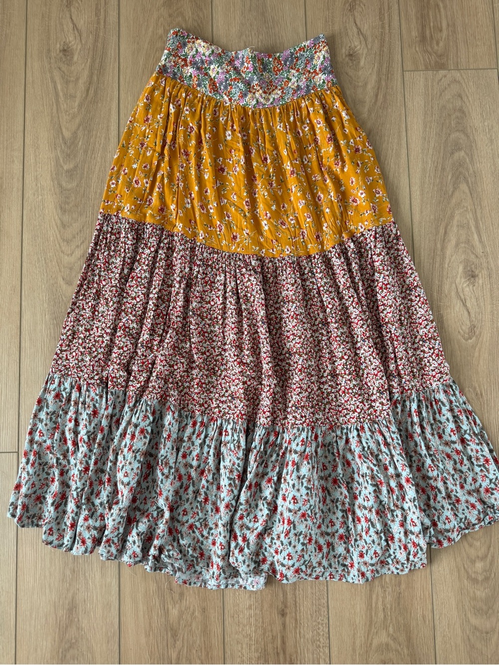 Natural Life Hannah Convertible Tiered Floral Maxi Skirt - Mixed Golden Floral - Picture 4 of 8